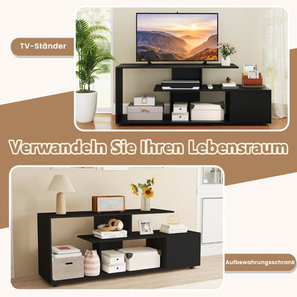 Televizoriaus stovas televizoriams iki 55 colių su lentynomis ir spintelė su žema TV spintele, juodas