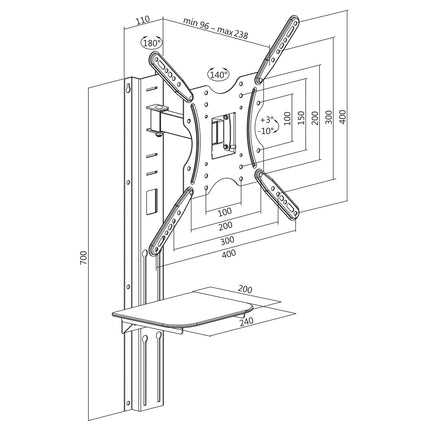 TV wall mount with shelf 32-55"