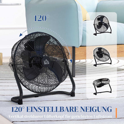 Stalinis ventiliatorius, elektrinis ventiliatorius su 4 greičio lygiais, 120° reguliuojamu kampu namams, biurui, miegamajam, juodas