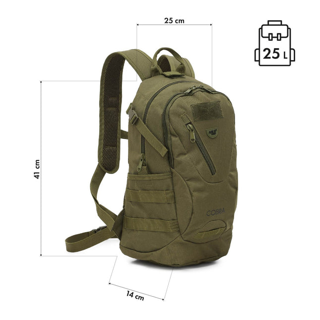 Taktinė kuprinė, 25 l, žalia, patvari konstrukcija