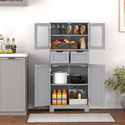 Tall Bathroom Cabinet, 4 Doors, 2 Drawers, Grey