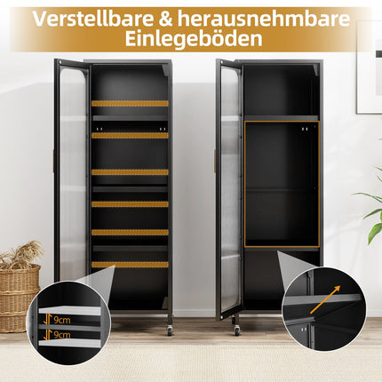 Aukšta metalinė virtuvės spintelė su reguliuojamo aukščio lentynomis, juoda