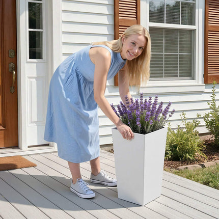 Tall Tapered Planters Set of 2, 550mm, White, Casters, Drainage