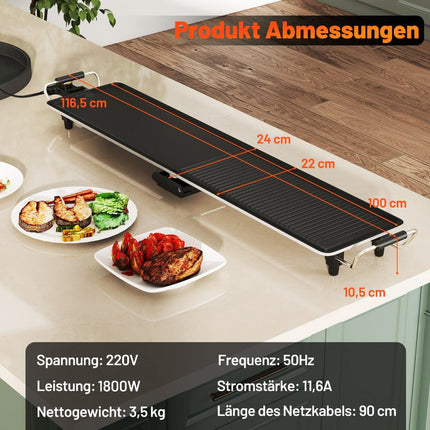 Teppanyaki grilis 1800 W, nelimpanti danga, reguliuojama temperatūra, 100 cm