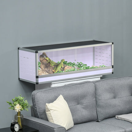 Terariumas-roplių veisimosi dėžė ropliams, varliagyviams ir voragyviams, pagaminta iš aliuminio, balta + sidabrinė + juoda, 120 x 40 x 40 cm