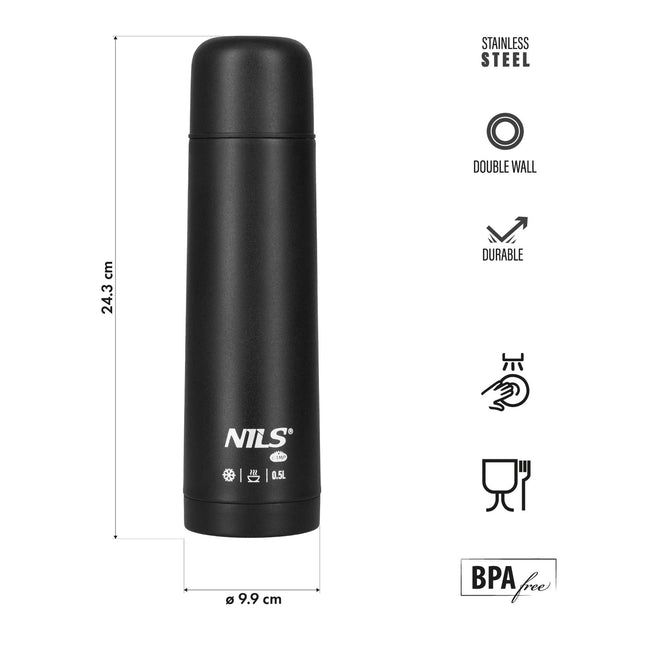 Termosas 500 ml, juodas - izoliuotas kelioninis butelis