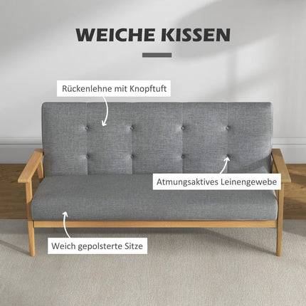 Trivietė minkšta sofa, kaučiukmedžio, 154,5 x 69,5 x 73 cm, pilka