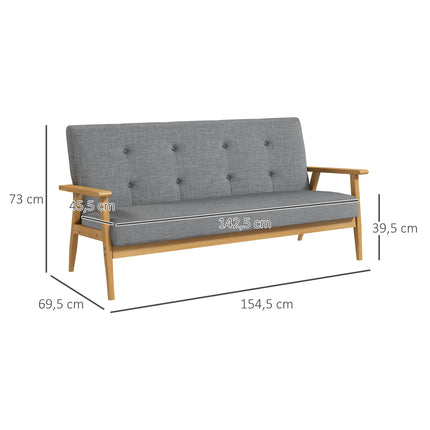 Trivietė minkšta sofa, kaučiukmedžio, 154,5 x 69,5 x 73 cm, pilka