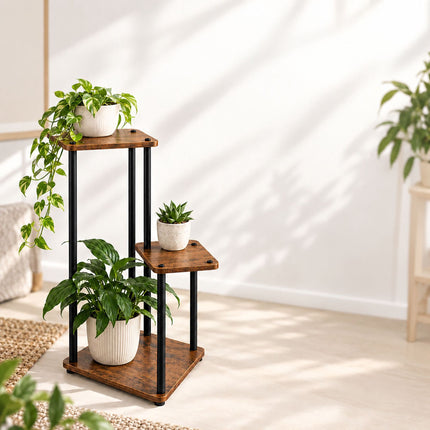 Tiered Plant Stand with 5 Square Shelves, Iron and MDF – 106 cm, Dark Brown