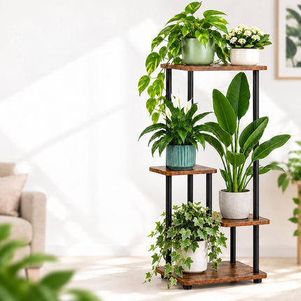 Tiered Plant Stand with 6 Square Shelves, Iron and MDF – 132.5 cm, Dark Brown