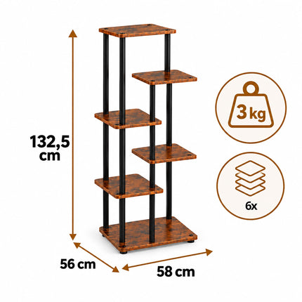 Tiered Plant Stand with 6 Square Shelves, Iron and MDF – 132.5 cm, Dark Brown