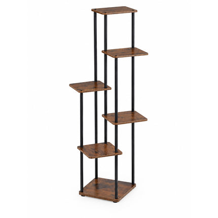 Tiered Plant Stand with 6 Square Shelves, Iron and MDF – 132.5 cm, Dark Brown