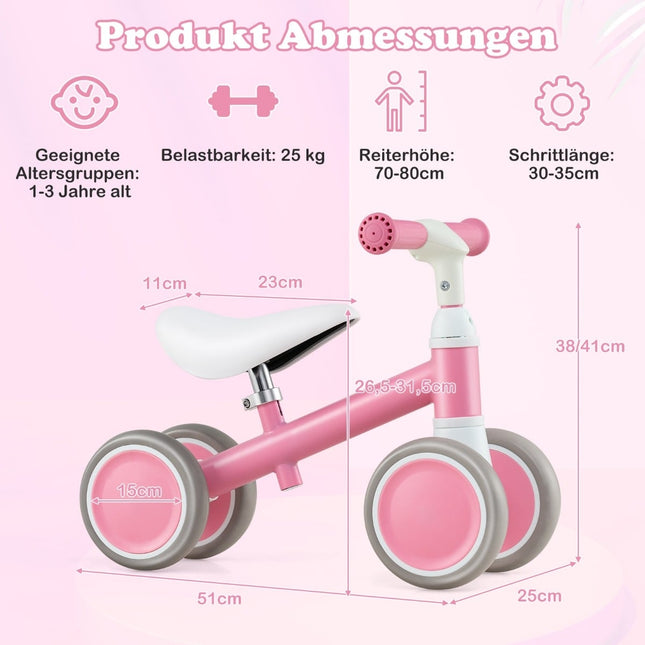 Balansinis dviratukas mažyliams, 4 ratai, reguliuojama rankena ir sėdynė