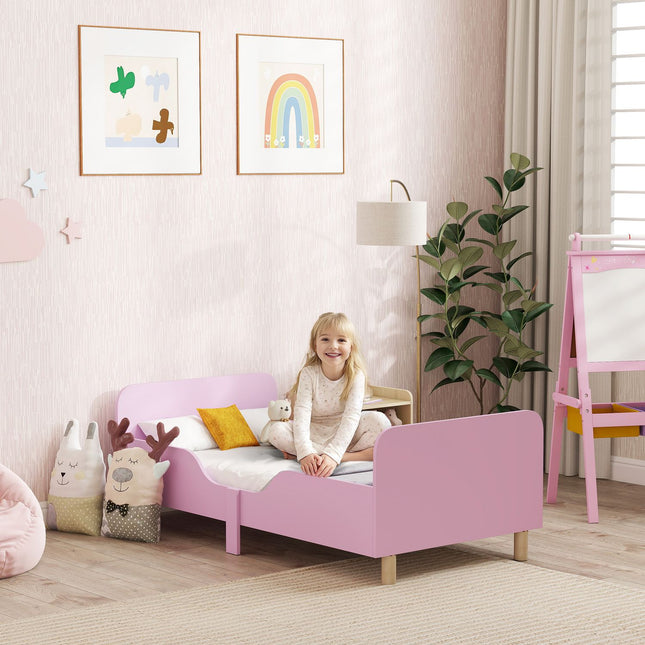 Vaikiškos lovos rėmas su apsauginiu turėklu, rožinis MDF, 3-8 metų amžiaus