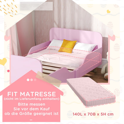 Vaikiškos lovos rėmas su apsauginiu turėklu, rožinis MDF, 3-8 metų amžiaus