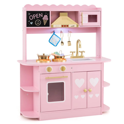 Toddler Play Kitchen with Stove, Oven and Range Hood Lights, Pink, Ages 3+