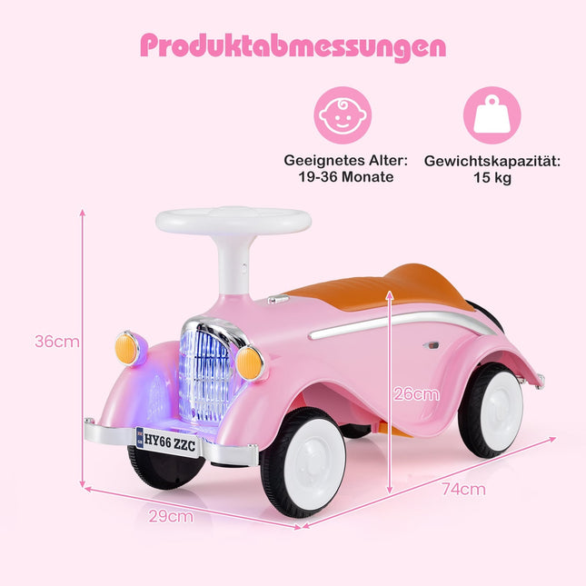 Vaikiškas važiavimo automobilis su garso signalu, LED žibintais, daiktadėže, rožinis