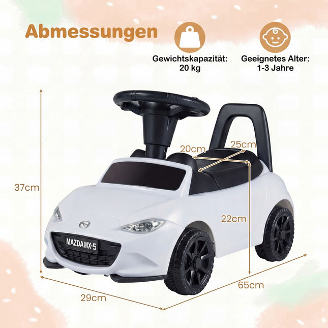 Vaikiškas važiavimo automobilis su šviesa, apsauga nuo apvirtimo, daiktadėže, baltas