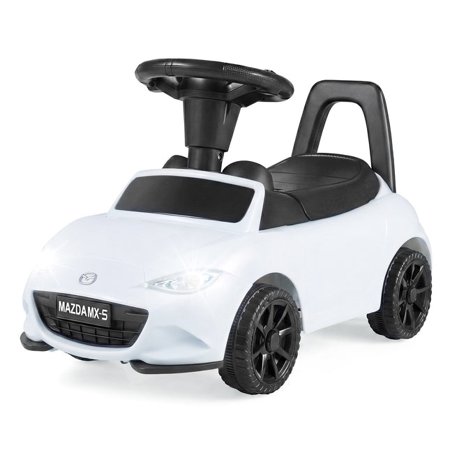 Vaikiškas važiavimo automobilis su šviesa, apsauga nuo apvirtimo, daiktadėže, baltas