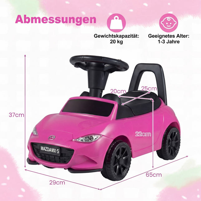 Vaikiškas važiavimo automobilis su žibintais, saugos ypatybėmis, rožinis