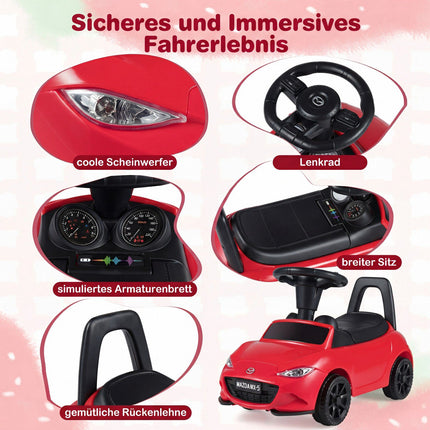Vaikiškas važiavimo automobilis su žibintais, saugos funkcijomis, daiktadėže