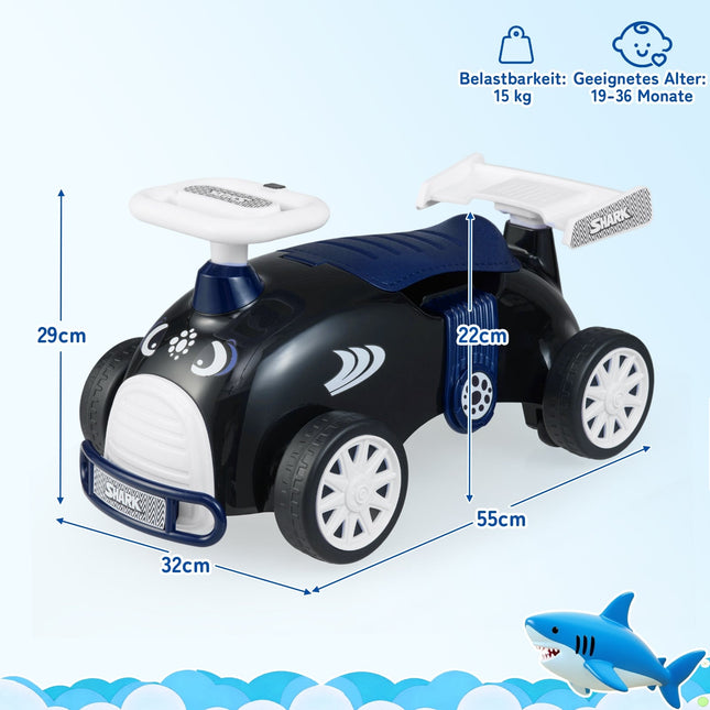Vaikiškas važiuojamasis automobilis su muzika ir daiktadėže - „Shark Design“
