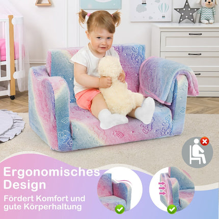 Vaikiška sofa-lova su antklode - vaivorykštės raštas