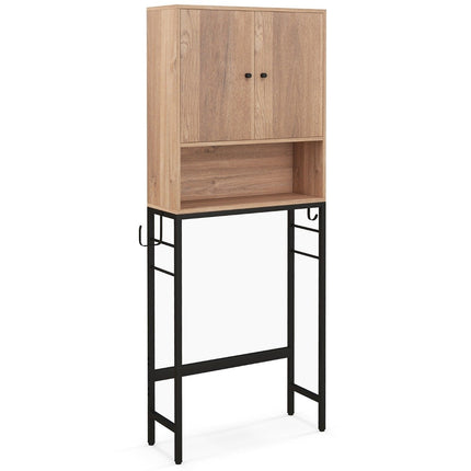 Laisvai pastatoma tualeto spintelė su lentyna, 2 durelėmis ir 2 kabliukais, 63 x 23 x 165,5 cm, natūralios spalvos