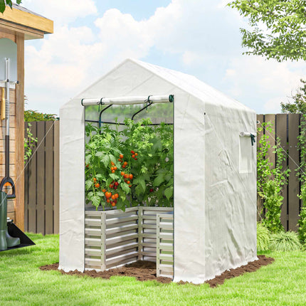 Pomidorų šiltnamis su pakelta lysve, su susukamomis durimis, 141x141x190 cm