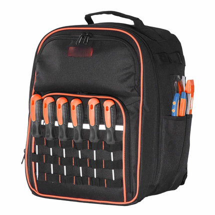 Tool Backpack, 49 Pockets, Laptop Sleeve, Reinforced Base