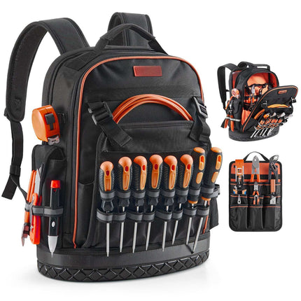 Tool Backpack, 64 Pockets, Laptop Compartment, Molded Base
