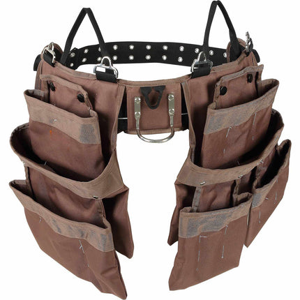 Tool Belt With 19 Pockets, Adjustable 32–54 In, Brown