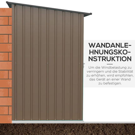 Įrankių sandėliukas iš plieno, 0,92 m² įrankių sandėliukas su stoglangiu, rakinama sodo spintelė, sodo sandėliukas, 100 x 103 x 160 cm, rudas