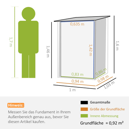 Įrankių sandėliukas iš plieno, 0,92 m² įrankių sandėliukas su stoglangiu, rakinama sodo spintelė, sodo sandėliukas, 100 x 103 x 160 cm, rudas