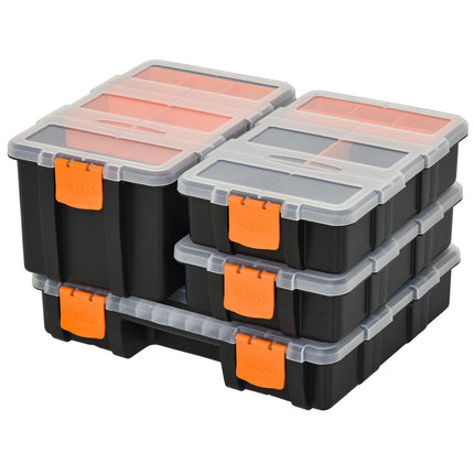 Multifunctional tool storage box, 4-part, plastic, orange/black