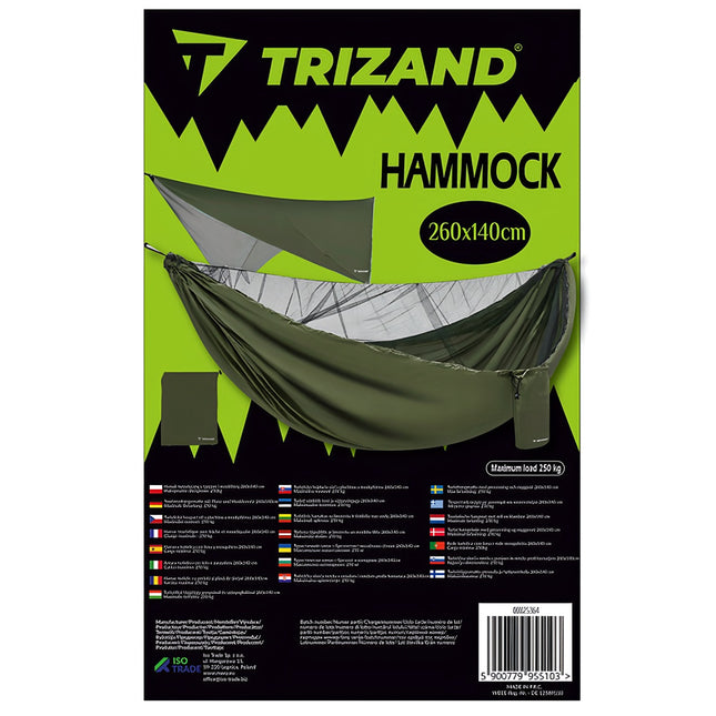 Turistinis hamakas su brezentu ir tinkleliu nuo uodų 260x140 cm