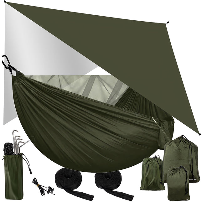 Turistinis hamakas su brezentu ir tinkleliu nuo uodų 260x140 cm