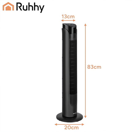 Tower Fan 83 cm with Remote Control and 70° Oscillation, Black, 45W, 3 Modes