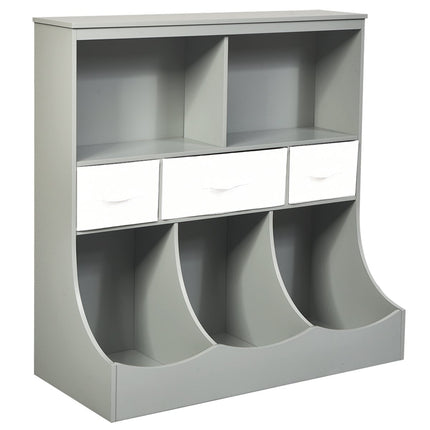 Žaislų lentyna su 5 skyriais ir 3 stalčiais, vaikiška lentyna-žaislų organizatorius, 93 x 40 x 94 cm, pilka