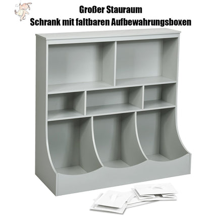 Žaislų lentyna su 5 skyriais ir 3 stalčiais, vaikiška lentyna-žaislų organizatorius, 93 x 40 x 94 cm, pilka