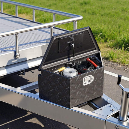 Trailer Tongue Tool Box, Aluminum 26 x 13 x 12 In, Lock, Black
