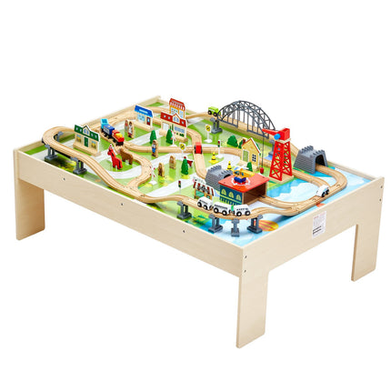 Train Table Set, 120-Piece Wooden, Reversible Top, Storage Bin