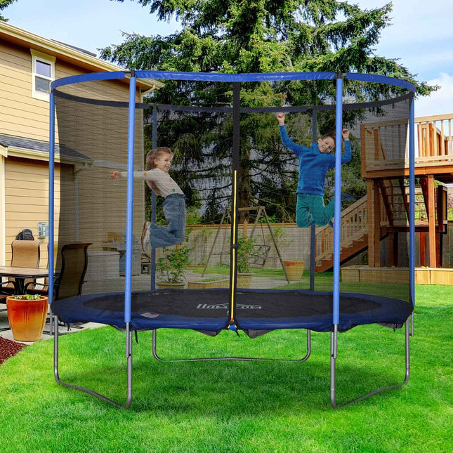 Batutas su apsauginiu tinklu, sodo batutas naudojimui viduje ir lauke, fitneso batutas, mėlynas + juodas, iki 113,6 kg, Ø305 x 248 cm