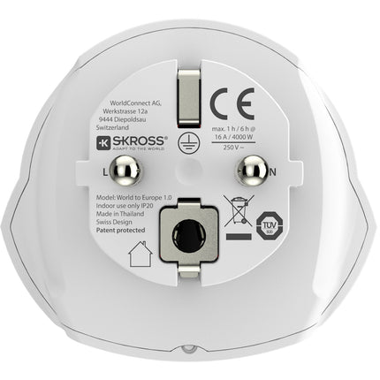 Travel adapter World to Europe Grounded