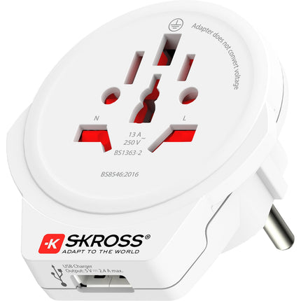 Travel adapter World to Europe USB-A 12W Grounded