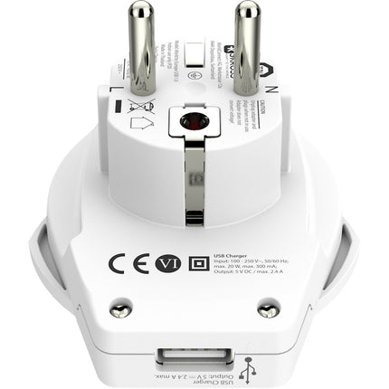 Travel adapter World to Europe USB-A 12W Grounded