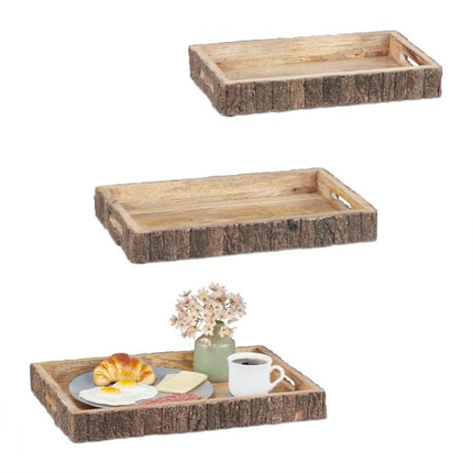 Padėklai iš mango medienos - 3 vnt. rinkinys