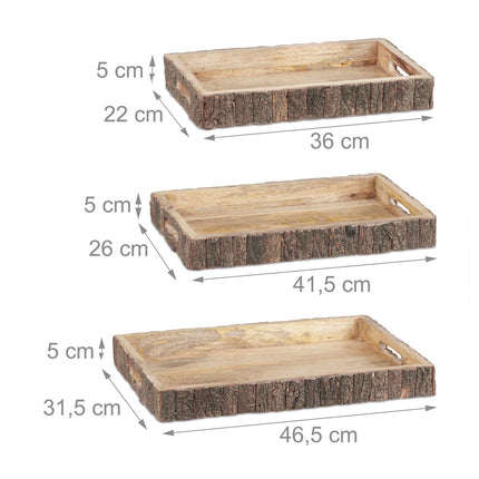 Padėklai iš mango medienos - 3 vnt. rinkinys