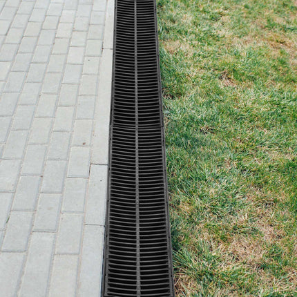 Trench Drain System, HDPE Channel With Plastic Grate, 3-Pack