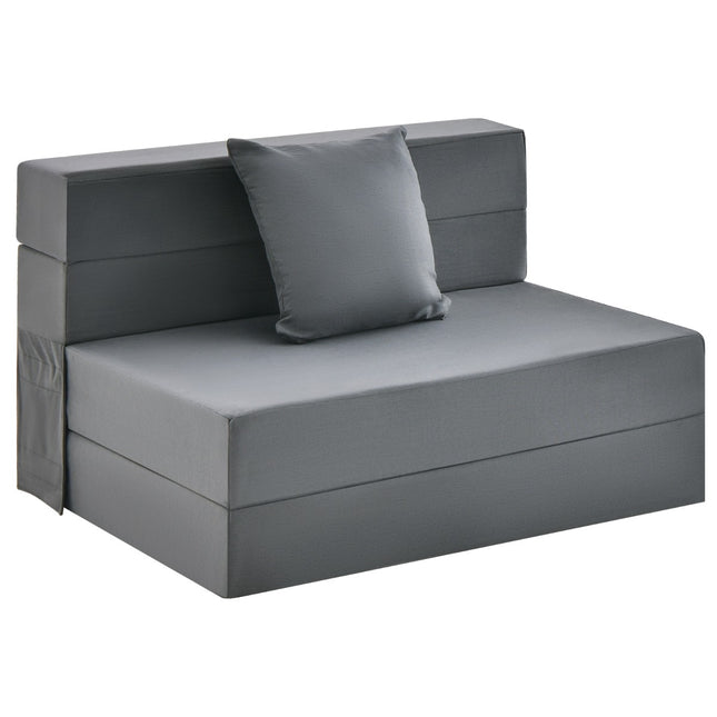 Trigubai sulankstoma sofa-lova su čiužiniu, 6 colių, su pagalve, tamsiai pilka